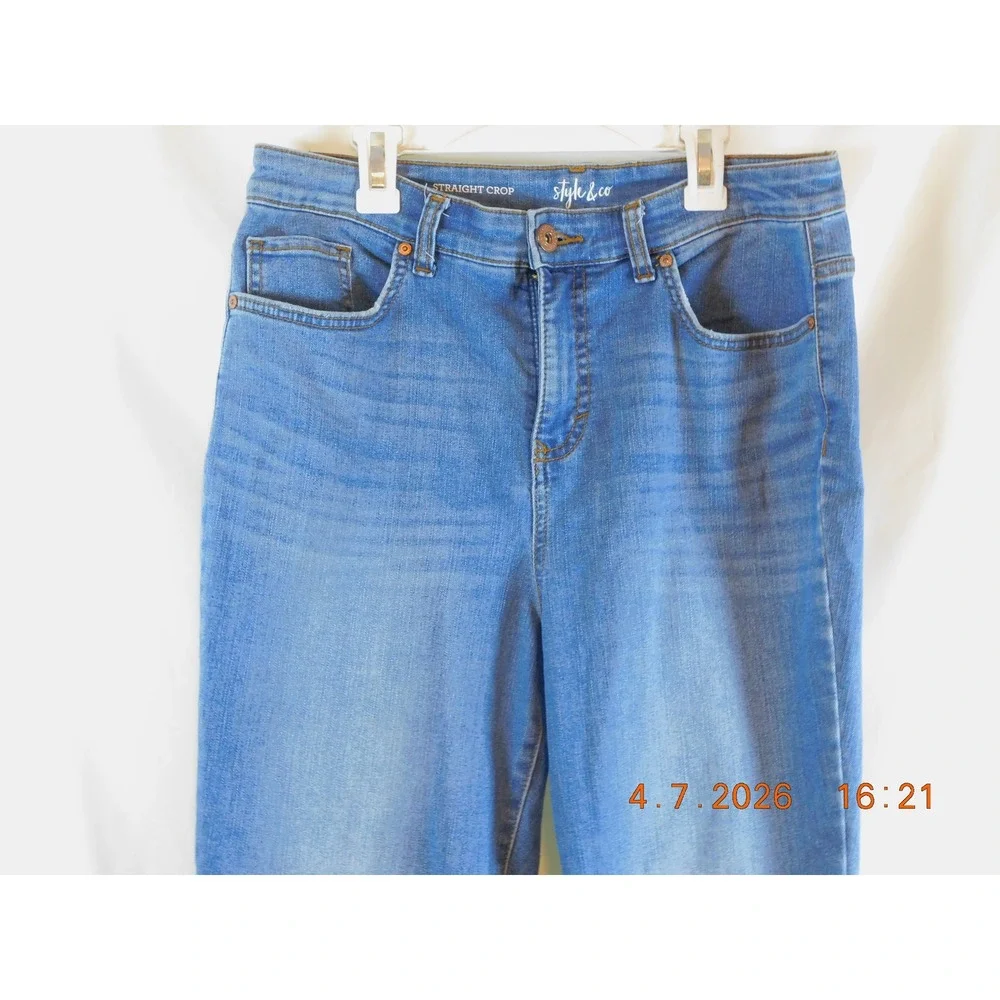 Style & Co Womens Straight‎ Crop Jeans Medium Wash Blue Denim Pants